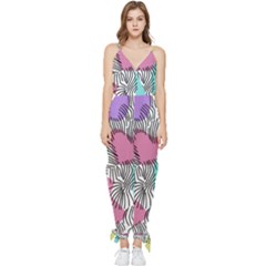 Lines Line Art Pastel Abstract Multicoloured Surfaces Art Sleeveless Tie Ankle Chiffon Jumpsuit