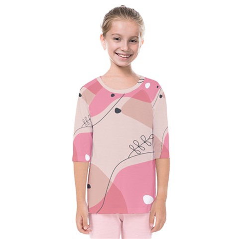Pink Pattern Line Art Texture Minimalist Design Kids  Quarter Sleeve Raglan T-shirt by Maspions
