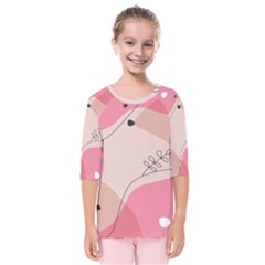 Pink Pattern Line Art Texture Minimalist Design Kids  Quarter Sleeve Raglan T-shirt