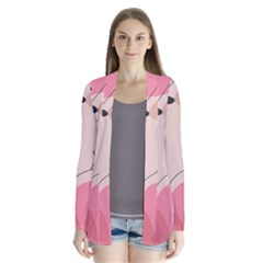 Pink Pattern Line Art Texture Minimalist Design Drape Collar Cardigan