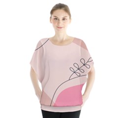 Pink Pattern Line Art Texture Minimalist Design Batwing Chiffon Blouse