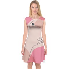 Pink Pattern Line Art Texture Minimalist Design Capsleeve Midi Dress