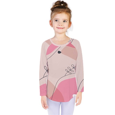 Pink Pattern Line Art Texture Minimalist Design Kids  Long Sleeve T-shirt by Maspions
