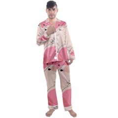 Pink Pattern Line Art Texture Minimalist Design Men s Long Sleeve Satin Pajamas Set