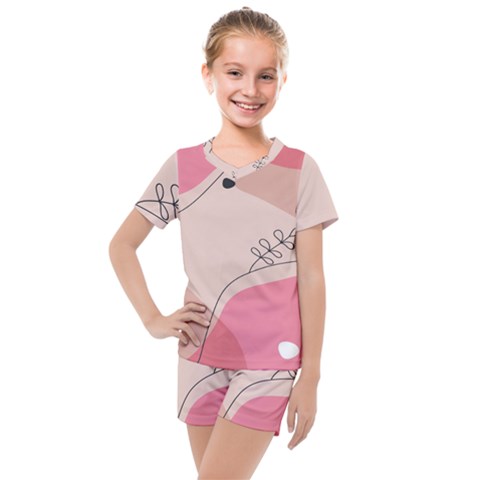 Pink Pattern Line Art Texture Minimalist Design Kids  Mesh T-shirt And Shorts Set by Maspions