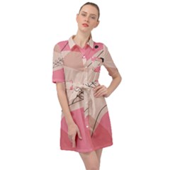 Pink Pattern Line Art Texture Minimalist Design Belted Shirt Dress
