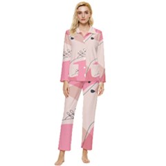Pink Pattern Line Art Texture Minimalist Design Womens  Long Sleeve Velvet Pocket Pajamas Set by Maspions
