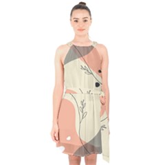 Pattern Line Art Texture Minimalist Design Halter Collar Waist Tie Chiffon Dress