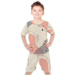 Pattern Line Art Texture Minimalist Design Kids  T-shirt And Shorts Set