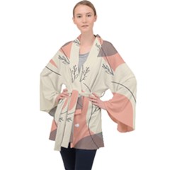 Pattern Line Art Texture Minimalist Design Long Sleeve Velvet Kimono 