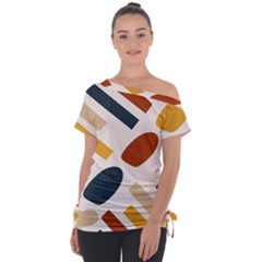 Boho Bohemian Style Design Minimalist Aesthetic Pattern Art Shapes Lines Off Shoulder Tie-up T-shirt