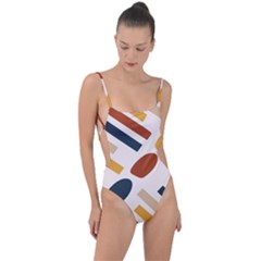 Boho Bohemian Style Design Minimalist Aesthetic Pattern Art Shapes Lines Tie Strap One Piece Swimsuit