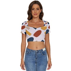 Boho Bohemian Style Design Minimalist Aesthetic Pattern Art Shapes Lines Short Sleeve Square Neckline Crop Top 