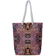 Pink On Brown Full Print Rope Handle Tote (small)