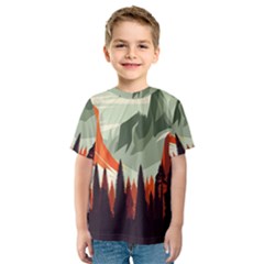 Mountain Travel Canyon Nature Tree Wood Kids  Sport Mesh T-shirt