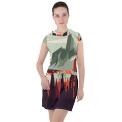 Mountain Travel Canyon Nature Tree Wood Drawstring Hooded Dress