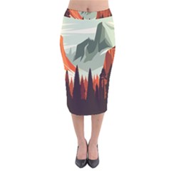 Mountain Travel Canyon Nature Tree Wood Velvet Midi Pencil Skirt