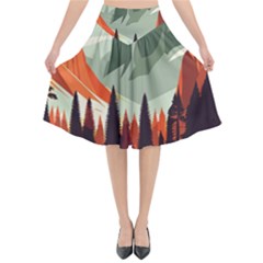 Mountain Travel Canyon Nature Tree Wood Flared Midi Skirt