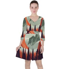 Mountain Travel Canyon Nature Tree Wood Quarter Sleeve Ruffle Waist Dress