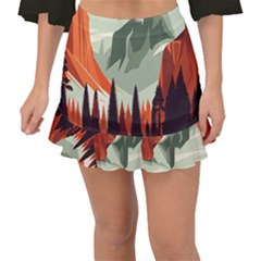 Mountain Travel Canyon Nature Tree Wood Fishtail Mini Chiffon Skirt