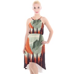 Mountain Travel Canyon Nature Tree Wood High-low Halter Chiffon Dress 