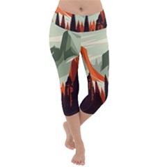 Mountain Travel Canyon Nature Tree Wood Lightweight Velour Capri Yoga Leggings