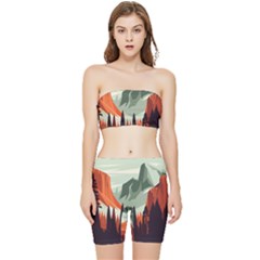 Mountain Travel Canyon Nature Tree Wood Stretch Shorts And Tube Top Set by Maspions