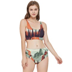 Mountain Travel Canyon Nature Tree Wood Frilly Bikini Set by Maspions