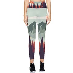 Mountain Travel Canyon Nature Tree Wood Pocket Leggings 