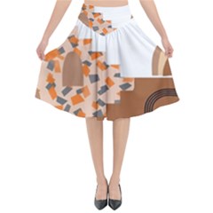 Bohemian Digital Minimalist Boho Style Geometric Abstract Art Flared Midi Skirt by Maspions