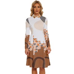 Bohemian Digital Minimalist Boho Style Geometric Abstract Art Long Sleeve Shirt Collar A-line Dress