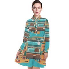 City Painting Town Urban Artwork Long Sleeve Chiffon Shirt Dress