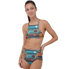 City Painting Town Urban Artwork Halter Tankini Set