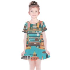 City Painting Town Urban Artwork Kids  Simple Cotton Dress