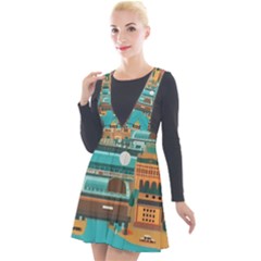 City Painting Town Urban Artwork Plunge Pinafore Velour Dress by Maspions