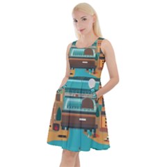 City Painting Town Urban Artwork Knee Length Skater Dress With Pockets
