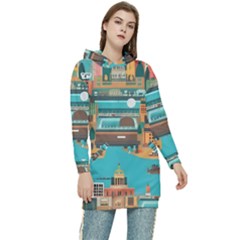 City Painting Town Urban Artwork Women s Long Oversized Pullover Hoodie