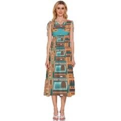 City Painting Town Urban Artwork V-neck Drawstring Shoulder Sleeveless Maxi Dress