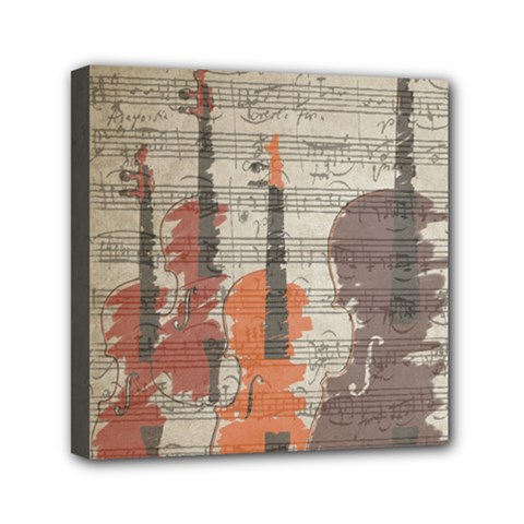 Music Notes Score Song Melody Classic Classical Vintage Violin Viola Cello Bass Mini Canvas 6  X 6  (stretched)
