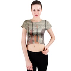 Music Notes Score Song Melody Classic Classical Vintage Violin Viola Cello Bass Crew Neck Crop Top by Maspions