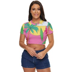 Ocean Watermelon Vibes Summer Surfing Sea Fruits Organic Fresh Beach Nature Side Button Cropped T-shirt