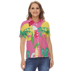 Ocean Watermelon Vibes Summer Surfing Sea Fruits Organic Fresh Beach Nature Women s Short Sleeve Double Pocket Shirt