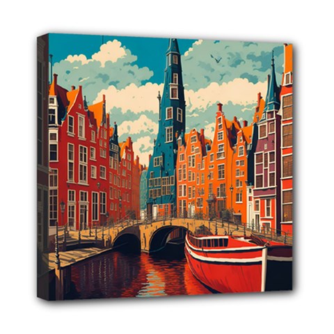 London England Bridge Europe Buildings Architecture Vintage Retro Town City Mini Canvas 8  X 8  (stretched)