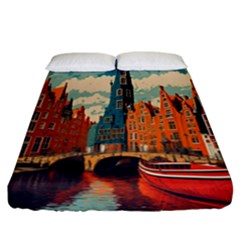 London England Bridge Europe Buildings Architecture Vintage Retro Town City Fitted Sheet (california King Size)