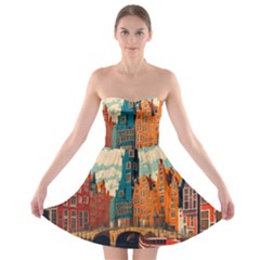 London England Bridge Europe Buildings Architecture Vintage Retro Town City Strapless Bra Top Dress