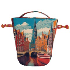 London England Bridge Europe Buildings Architecture Vintage Retro Town City Drawstring Bucket Bag