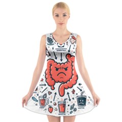 Health Gut Health Intestines Colon Body Liver Human Lung Junk Food Pizza V-neck Sleeveless Dress by Maspions