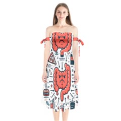 Health Gut Health Intestines Colon Body Liver Human Lung Junk Food Pizza Shoulder Tie Bardot Midi Dress by Maspions