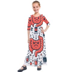 Health Gut Health Intestines Colon Body Liver Human Lung Junk Food Pizza Kids  Quarter Sleeve Maxi Dress