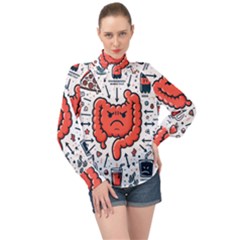 Health Gut Health Intestines Colon Body Liver Human Lung Junk Food Pizza High Neck Long Sleeve Chiffon Top